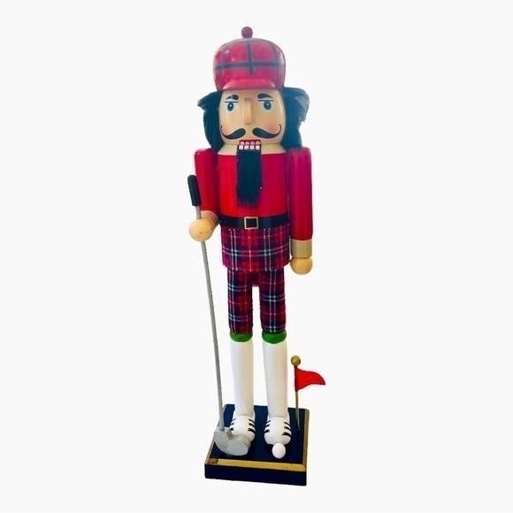 Holiday Home Irish Nutcracker Golfer Statue Wood Handmade Checkered Soldier Toy - Picture 3 of 4